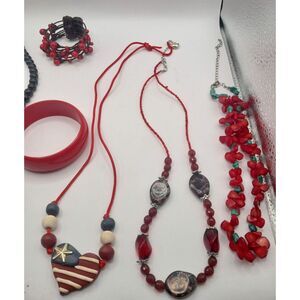 6 Piece RED! Jewelry Sale Beaded, Stone Necklace, Bracelets